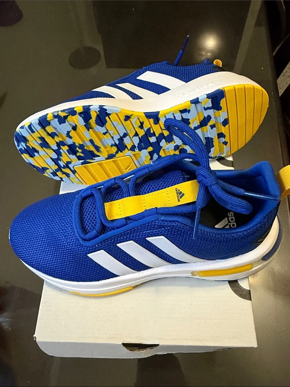 adidas Kids Royal Blue Sneakers with Yellow Highlights